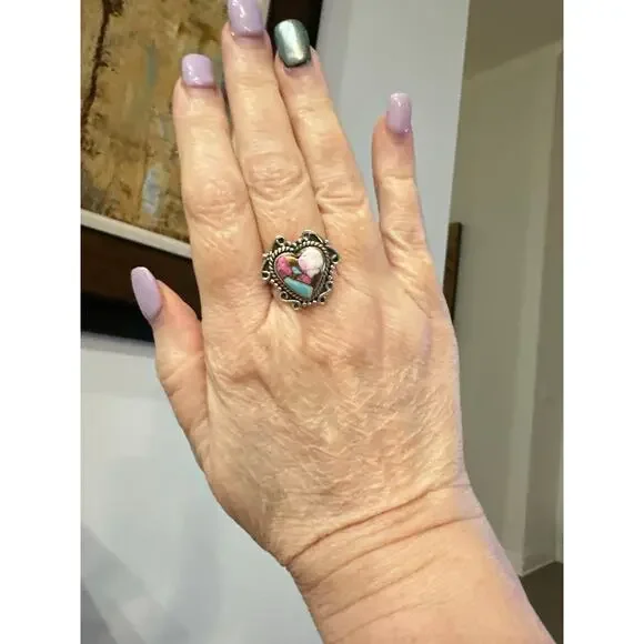 Cotton Candy Turquoise | Heart Shaped Ring | Size 5-10 Adjustable - Picture 5 of 5